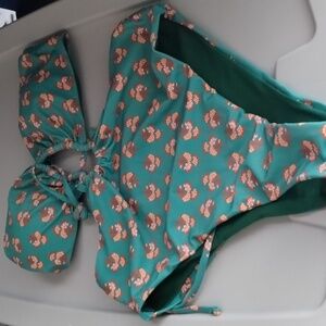 Green and floral one piece bikin